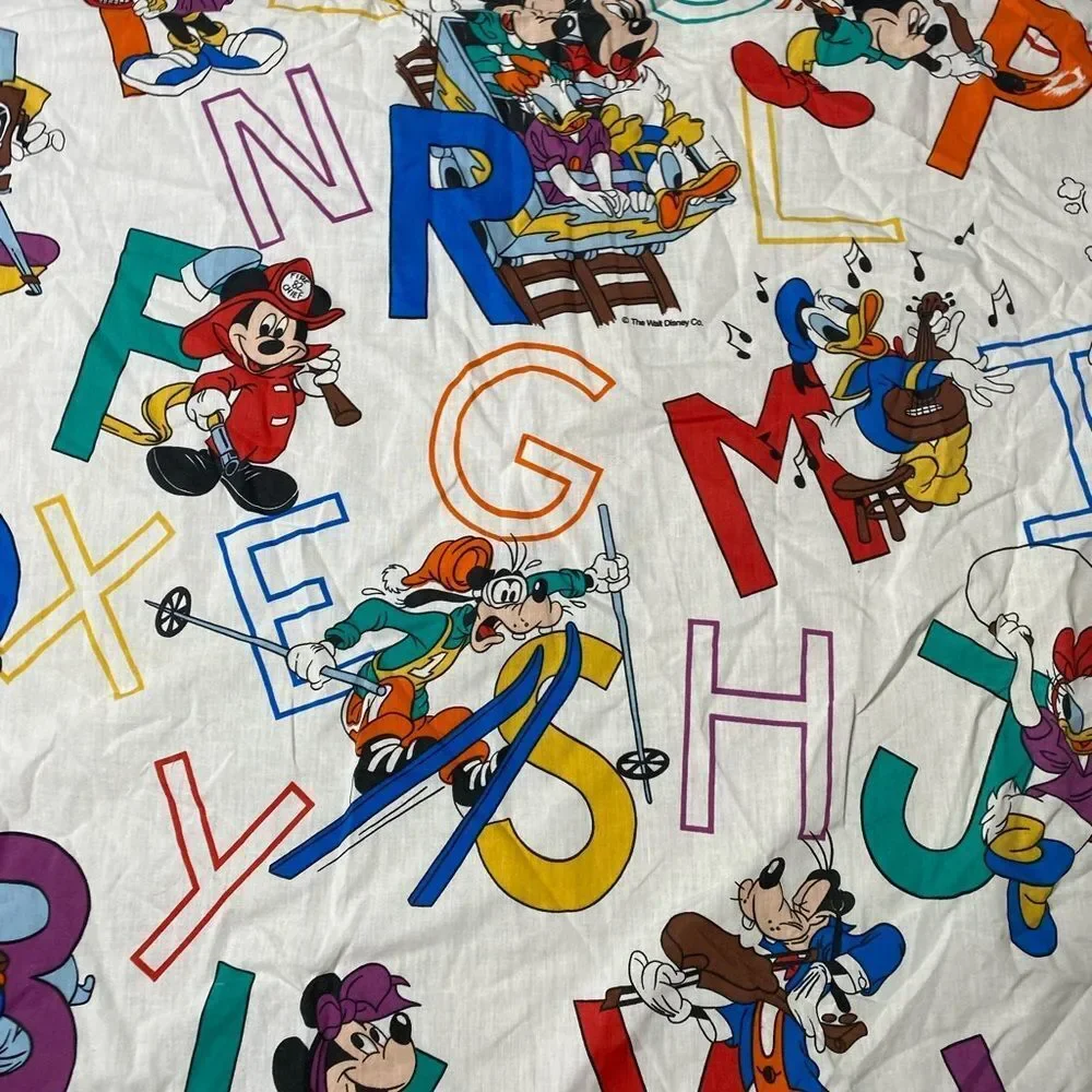 Vintage 90s 1990s Disney Mickey Mouse full fitted sheet retro ABC’s