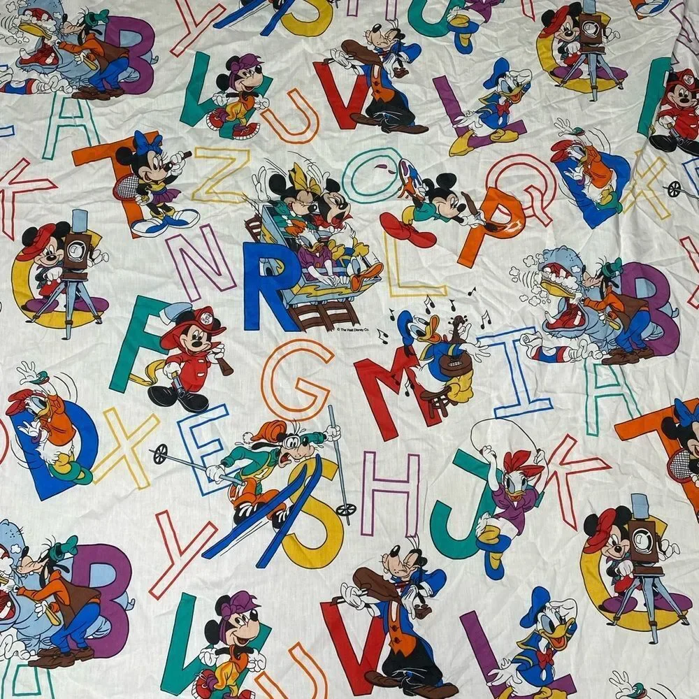 Vintage 90s 1990s Disney Mickey Mouse full fitted sheet retro ABC’s