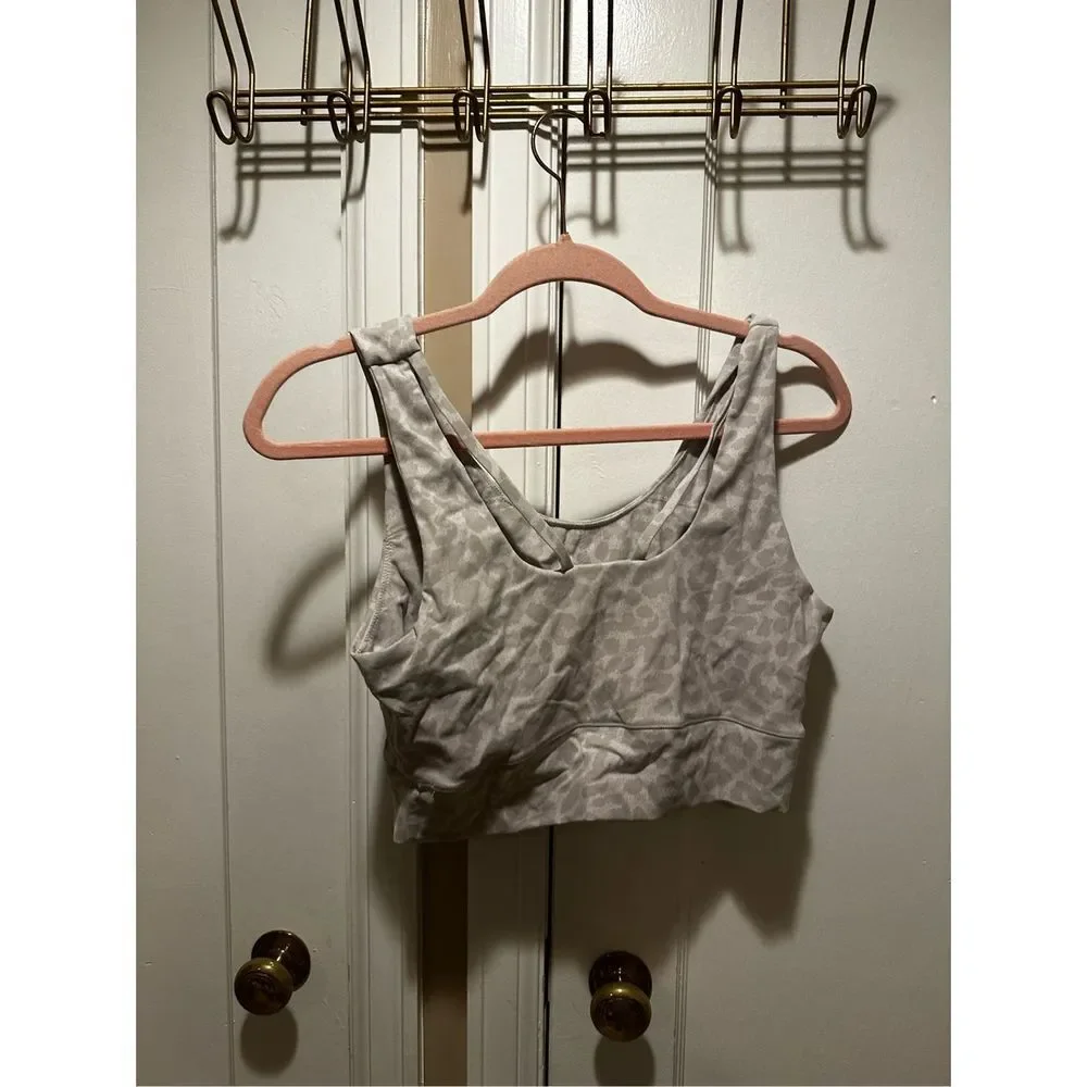 Longline Sports Bra Grey Leopard Print Medium Padded Tank Top