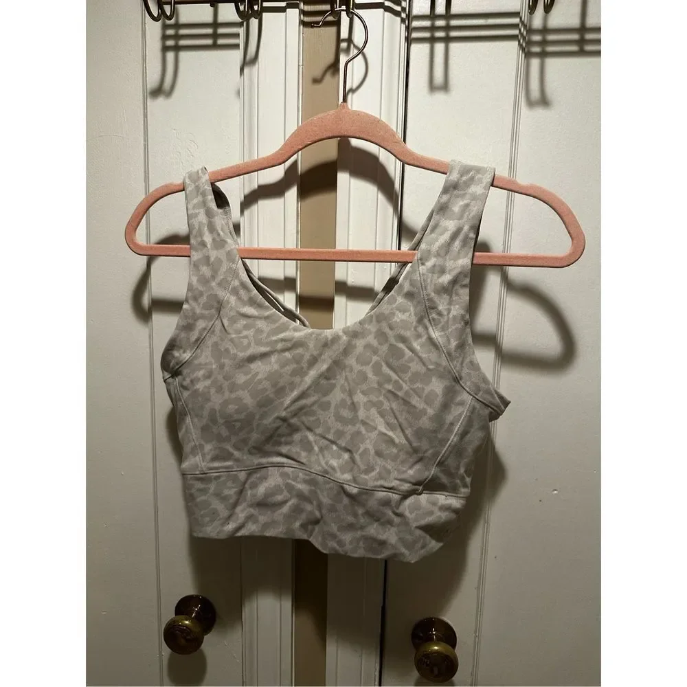 Longline Sports Bra Grey Leopard Print Medium Padded Tank Top