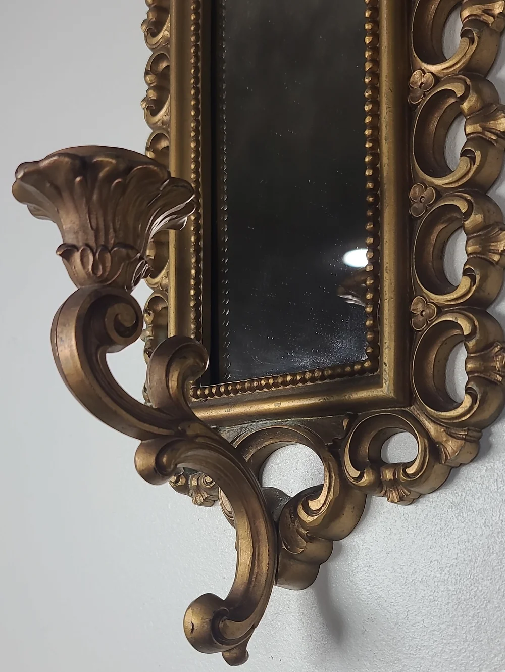 Vtg 1972 MCM Homeco Dart Gold-Tone Gilded Taper Candlestick Mirror Wall Sconce