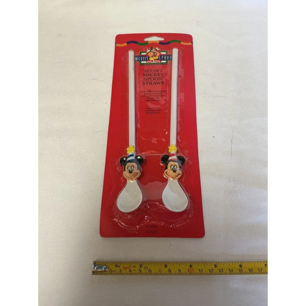 Vintage Disney Mickeys Stuff for Kids Set of 2 Mickey Spoon Straws 18240 New
