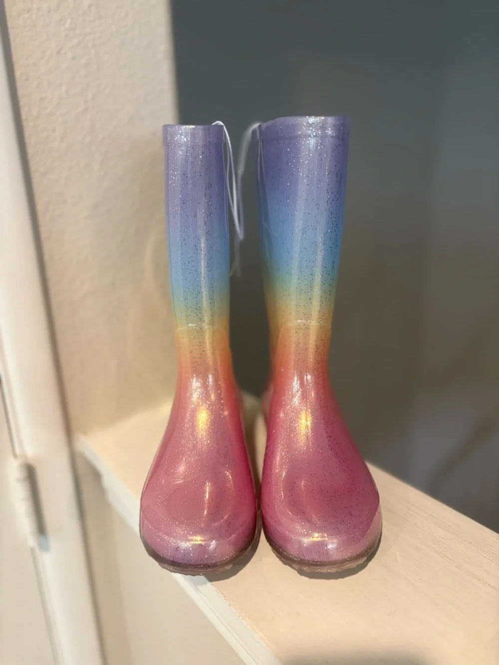 Kids' Target Cat & Jack Glitter Rainbow Ombre Rain Boots Size 1 NEW