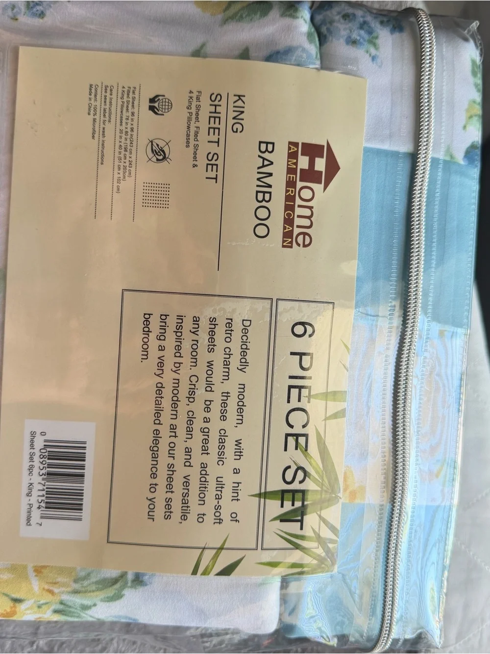 Home American Bamboo King Size 6-Piece Sheet Set in Blue & Green Floral
