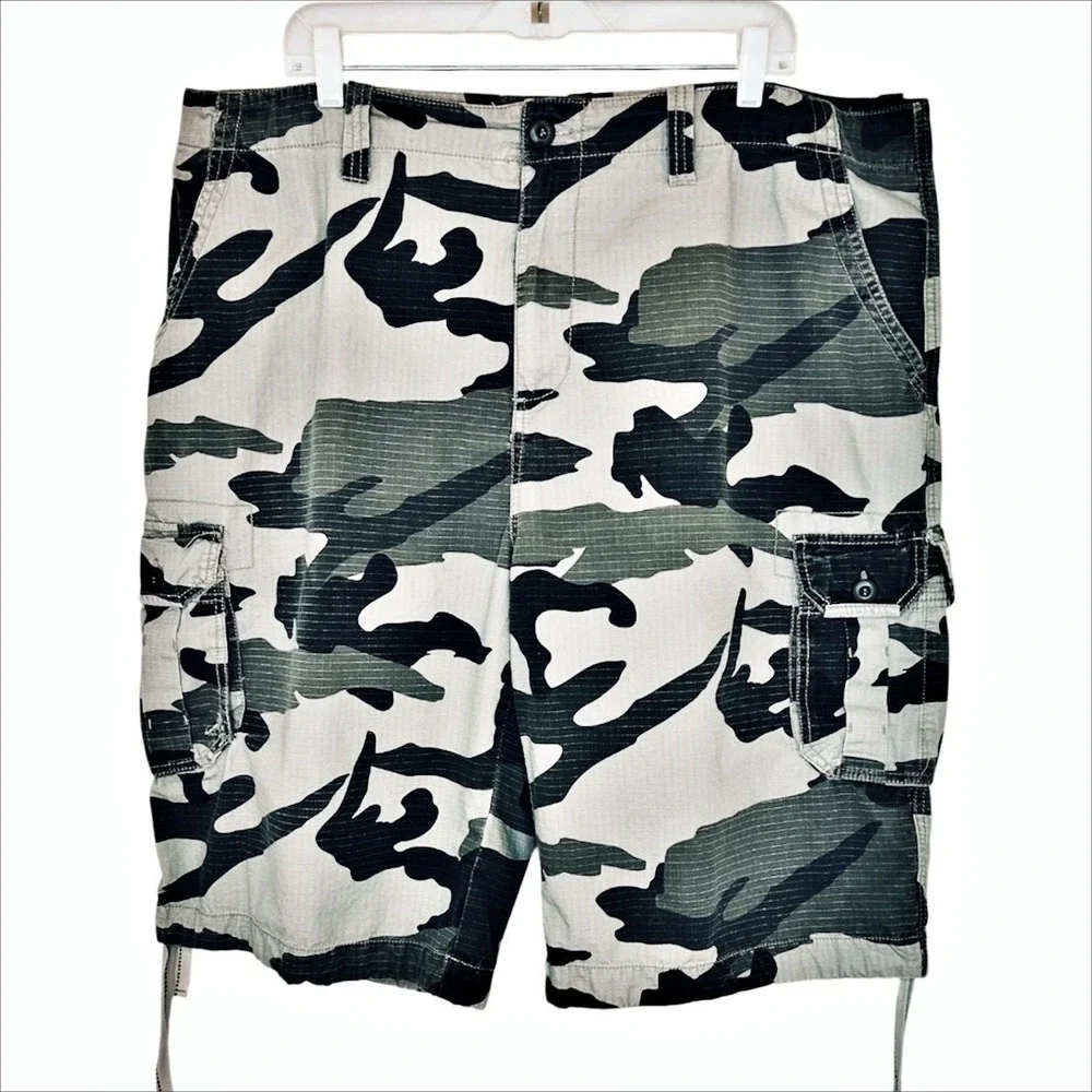 Smoke Rise Cargo Shorts Camo 44 XXL Gray Green Ripstop Streetwear Skater VTG Y2K