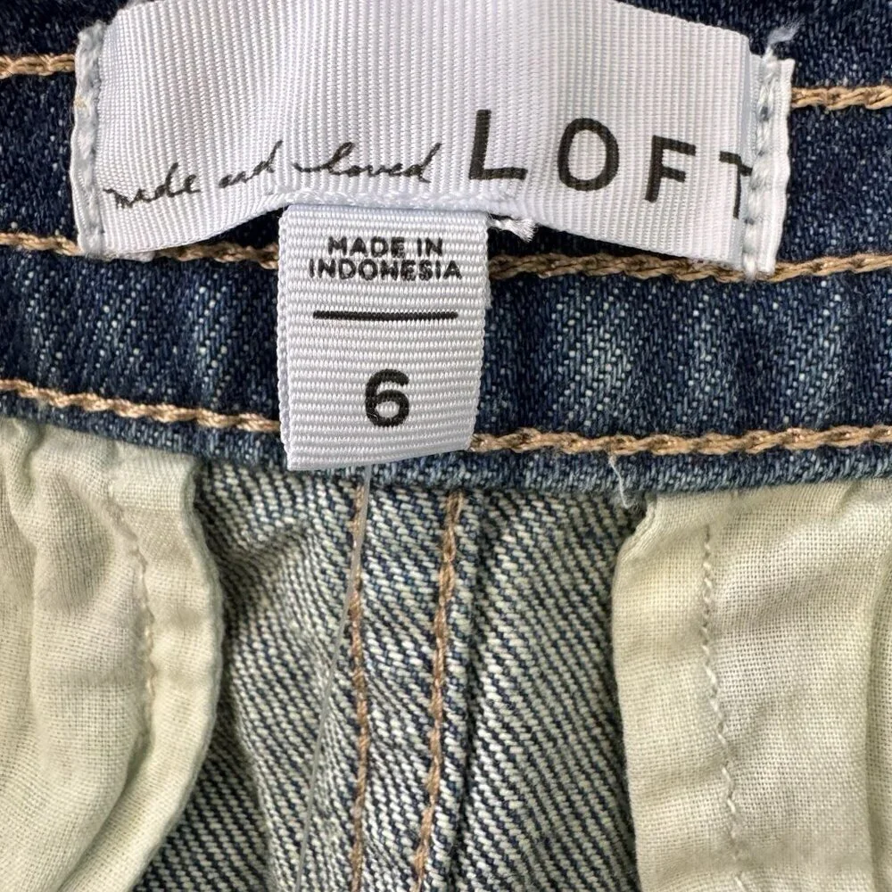 Womens LOFT Denim Patch Pocket Skirt Size 6 in Classic Mid Wash Side Zipper