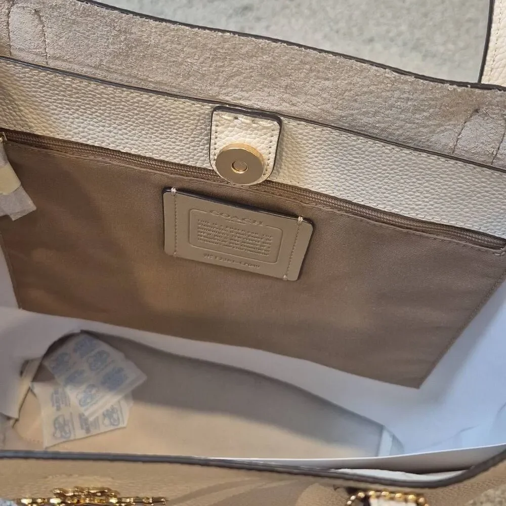 NWT Coach Leather Chalk Thea Tote Bag