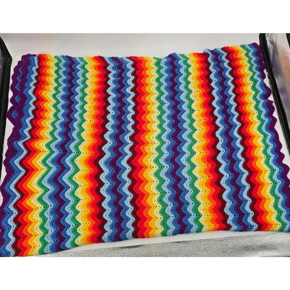 Vintage Retro Rainbow‎ Crochet Blanket