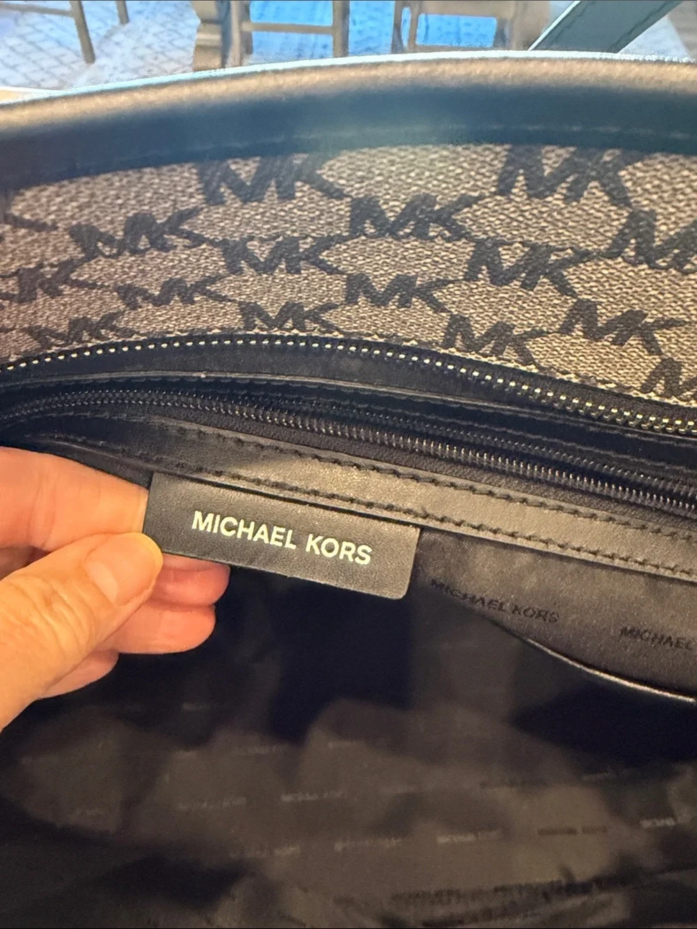 Michael Kors Black &Gray MK Logo Tote with Black Handles large