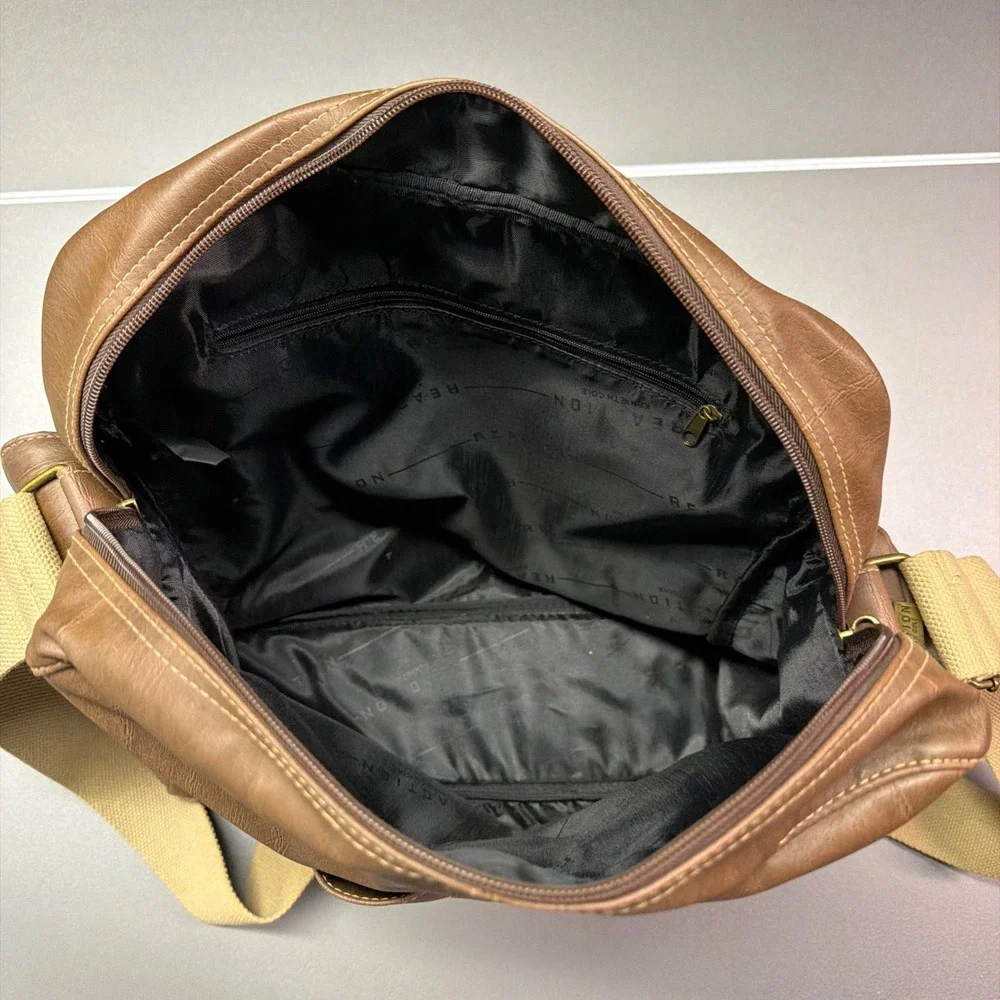 Kenneth Cole Reaction Brown Faux Leather Crossbody Messenger Bag Travel Satchel