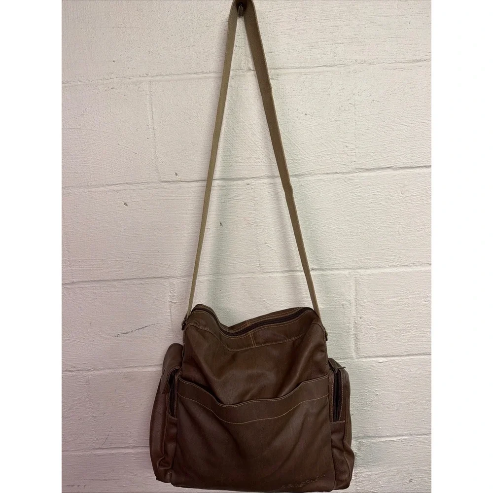 Kenneth Cole Reaction Brown Faux Leather Crossbody Messenger Bag Travel Satchel
