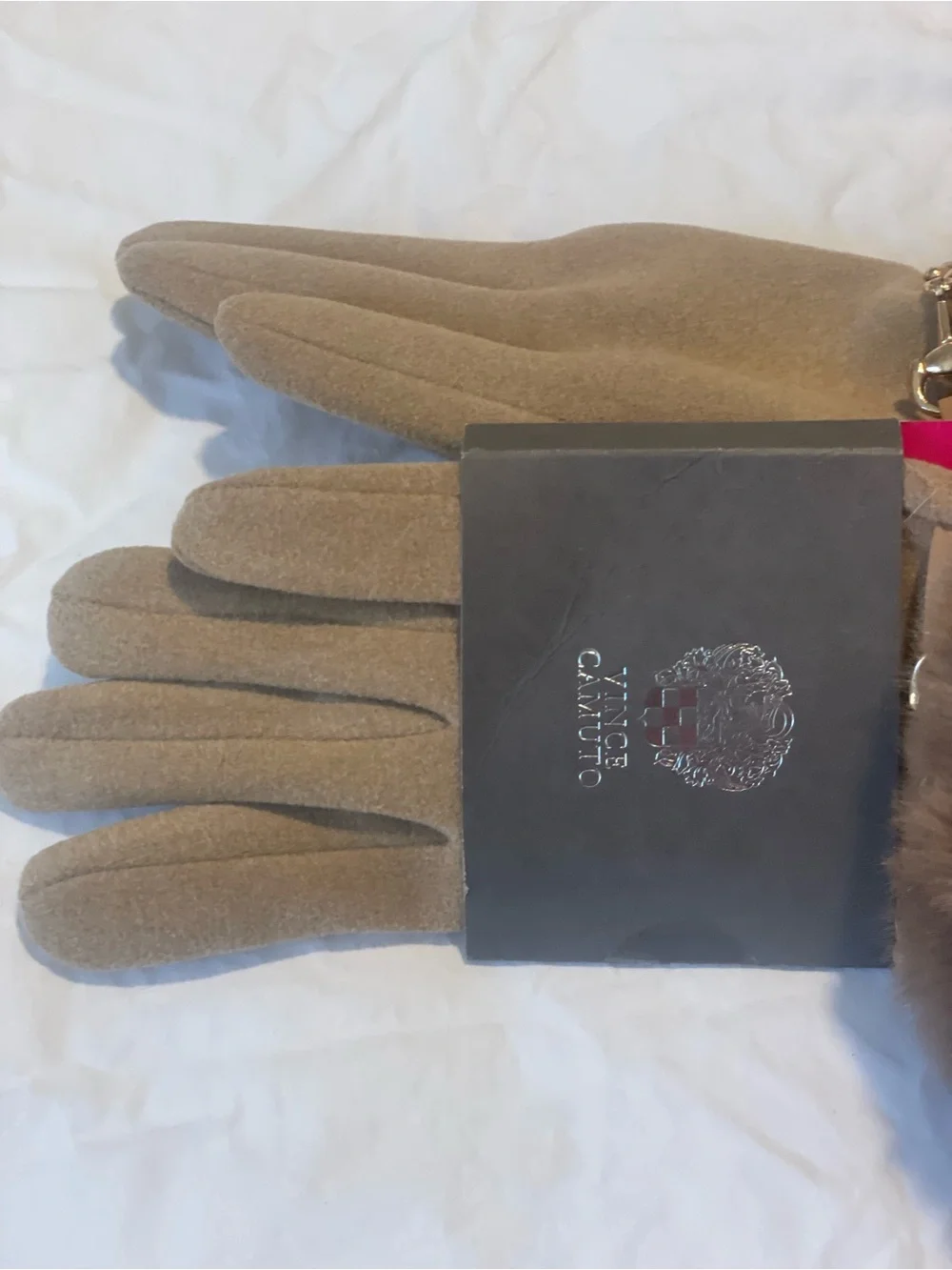 Vince Camuto Brown Faux Fur Cuff Suede Gloves