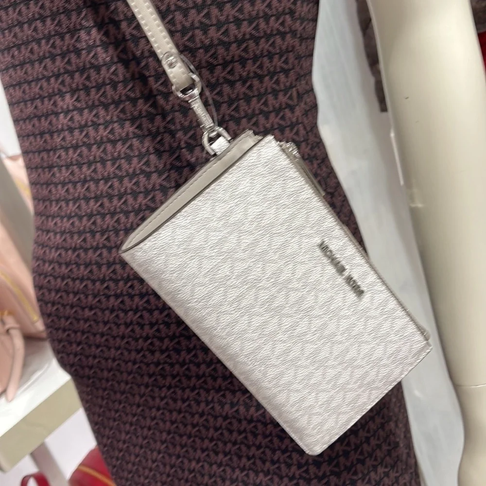 MICHAEL KORS LARGE DOUBLE ZIP WRISTLET PHONEHOLDER WALLET CLUTCH BRIGHT WHITE