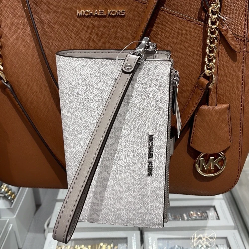 MICHAEL KORS LARGE DOUBLE ZIP WRISTLET PHONEHOLDER WALLET CLUTCH BRIGHT WHITE