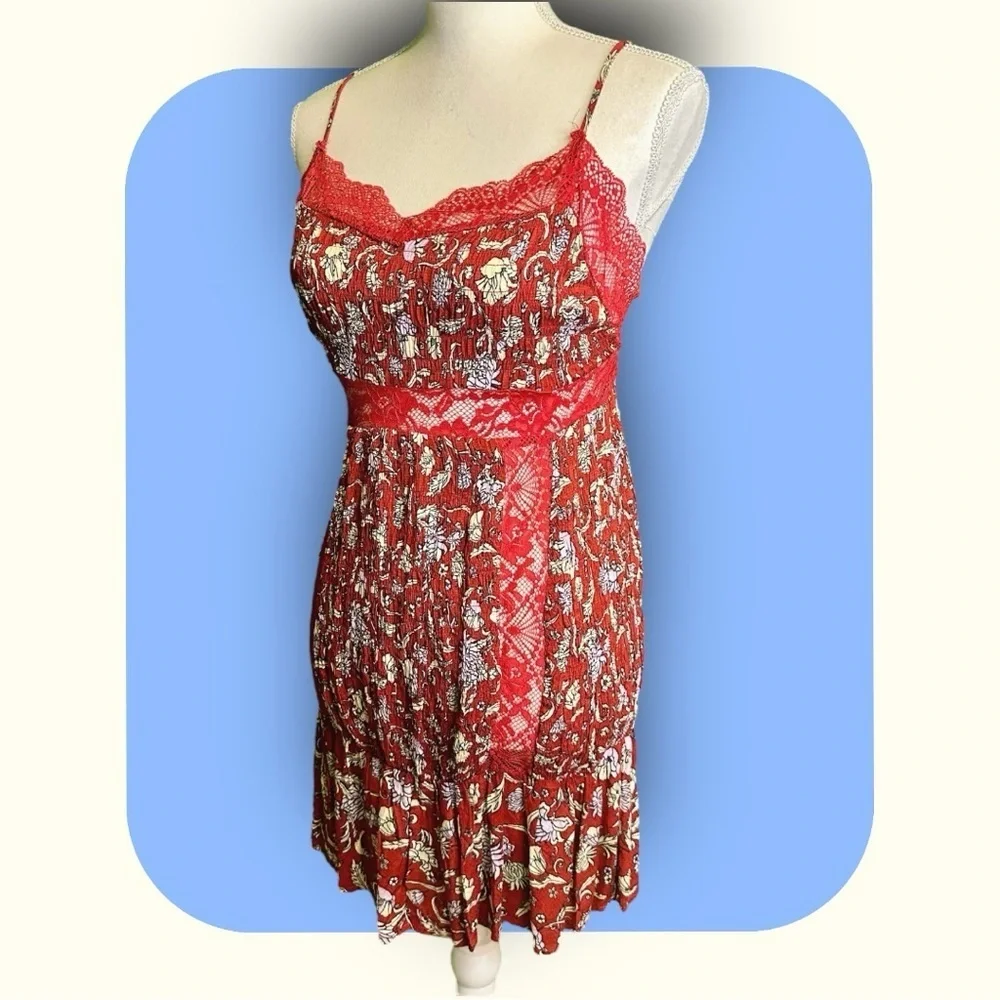 NWOT Free People Intimately ‘Last Night Mini Slip Dress’ in Red Size Small