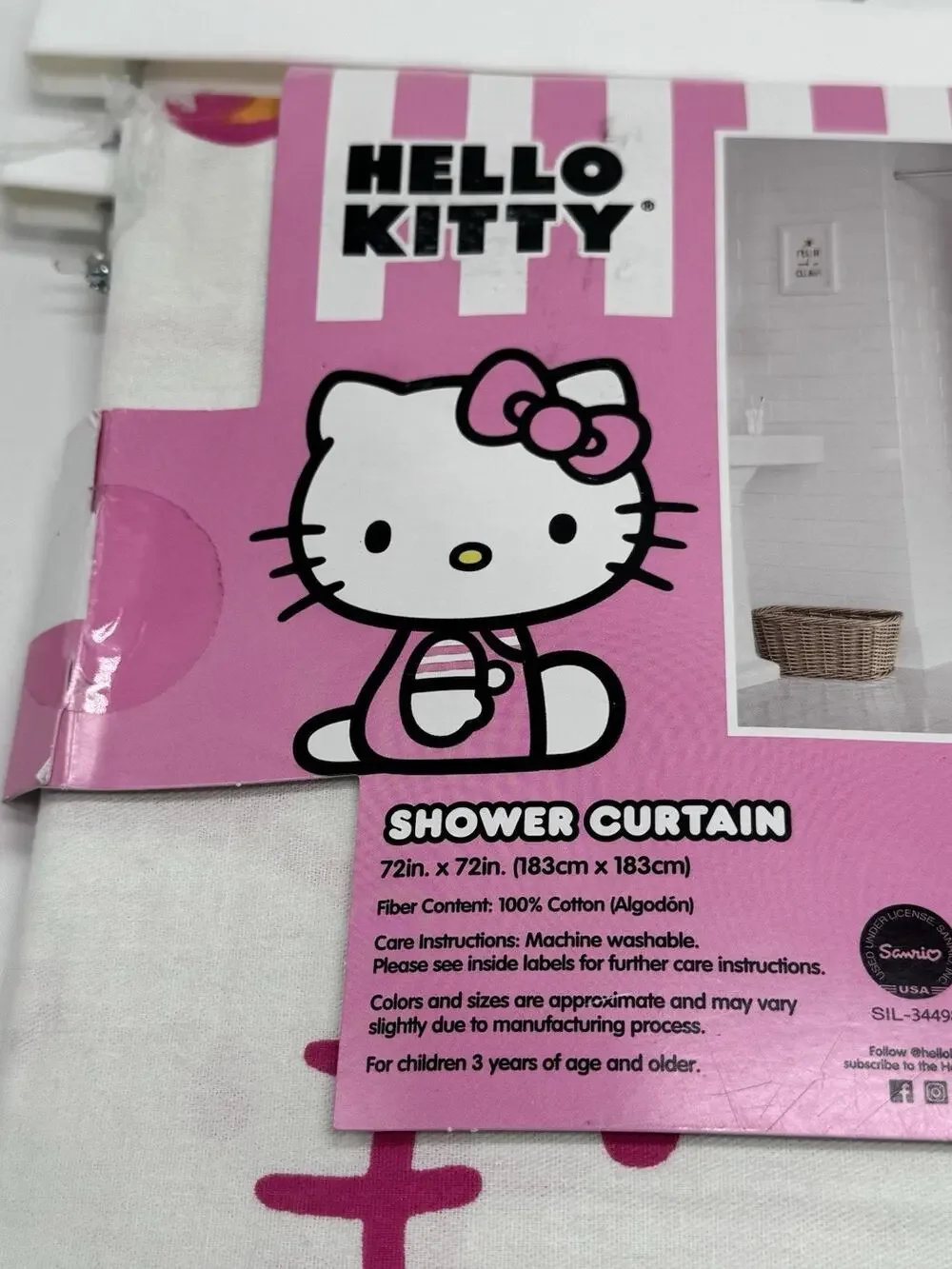 Hello Kitty By Sanrio Shower Kitten 72” X 72” NWT white Pink Kids Bathroom Teens