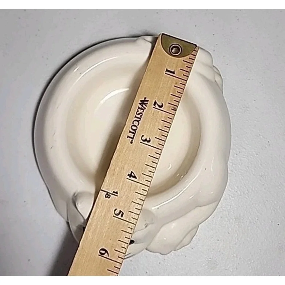 Vtg Cat Kitten Pet Food Dish Ceramic Treat Bowl Lillian Vernon White Blue Eyes