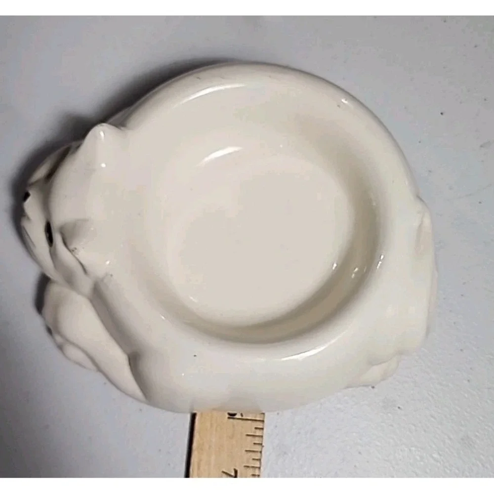 Vtg Cat Kitten Pet Food Dish Ceramic Treat Bowl Lillian Vernon White Blue Eyes