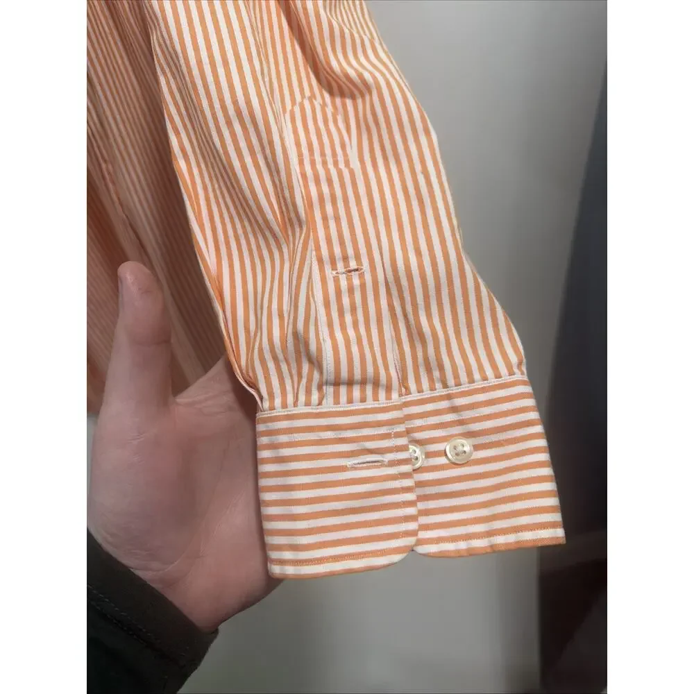 Polo Ralph Lauren Andrew Classic Fit Shirt Men's 17 32/33 Orange White Striped