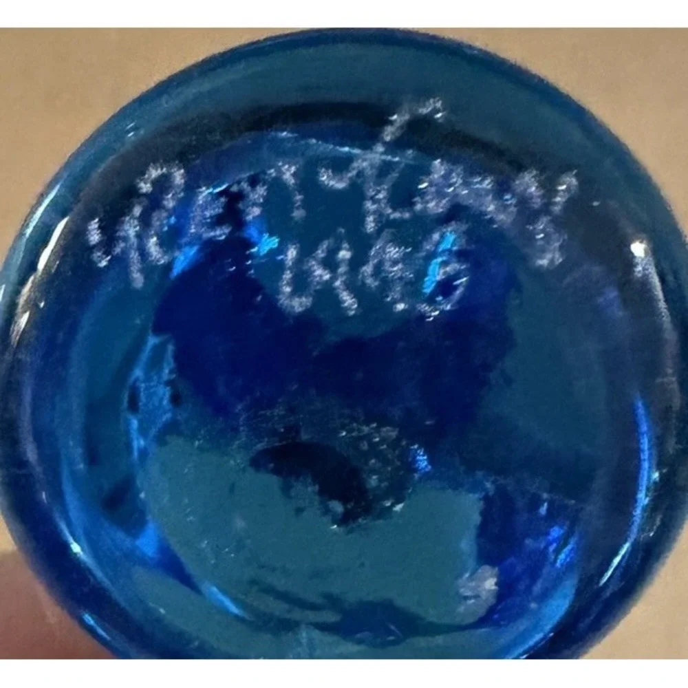 Vintage Signed Cobalt Blue Glass Bird Bluebird of Happiness 1993