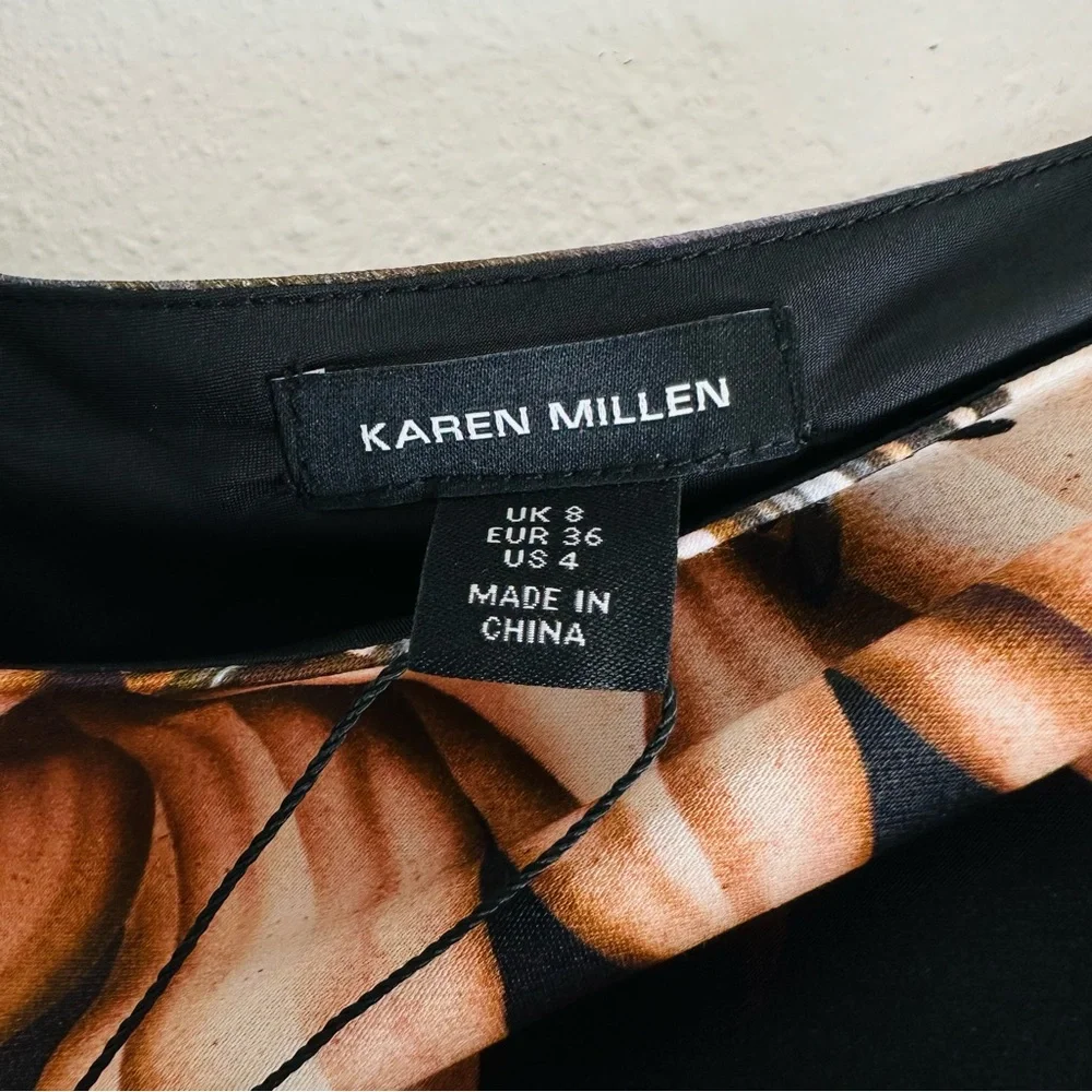 New Karen Millen Viscose Satin Tie Waist One Shoulder Blouse Top Dark Floral