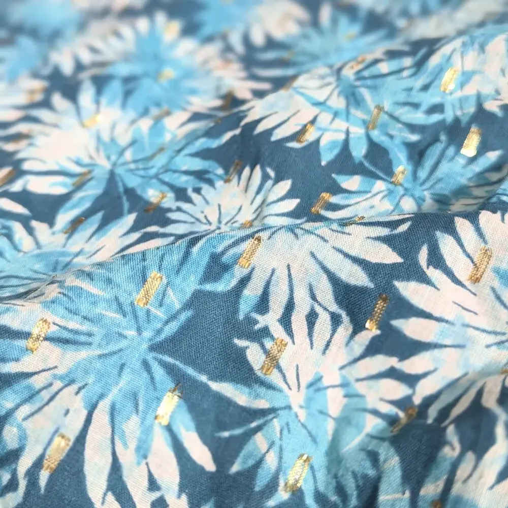Michael Kors Off Shoulder Metallic Teal Floral Blouse | Women's S