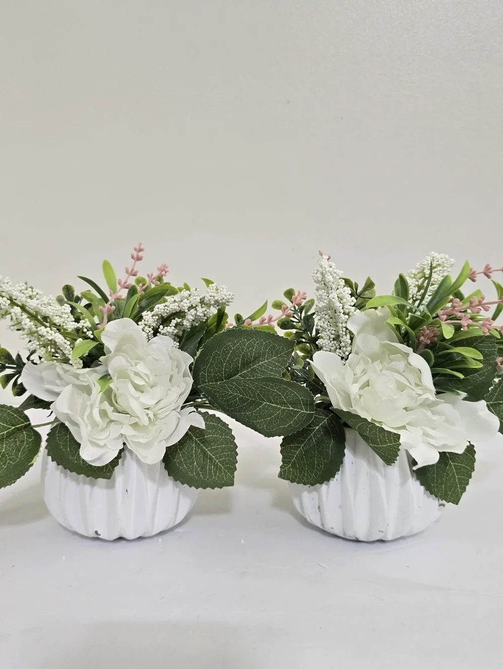 Artificial‎ Floral Arrangement in White Ceramic Planter Set of 2 Solid Weight