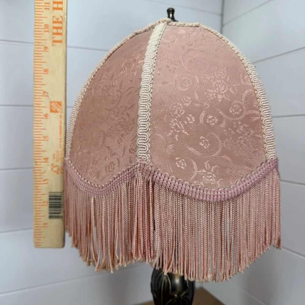 Vtg Victorian Fringed Lamp Shade Only Art Nouveau Brocade Panels Scalloped Edge