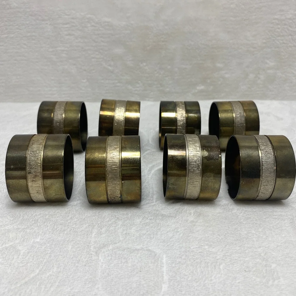Set of 8 Vintage Brass Napkin Rings with Textured Band‎ Dining Table Decor
