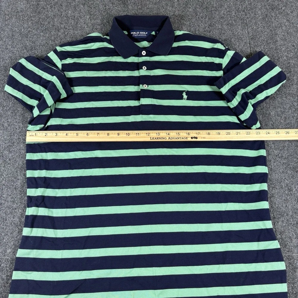 Polo‎ Ralph Lauren Mens Shirt Large Green Striped Golf Polo Outdoor Cotton Pony