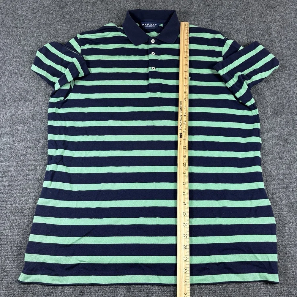 Polo‎ Ralph Lauren Mens Shirt Large Green Striped Golf Polo Outdoor Cotton Pony