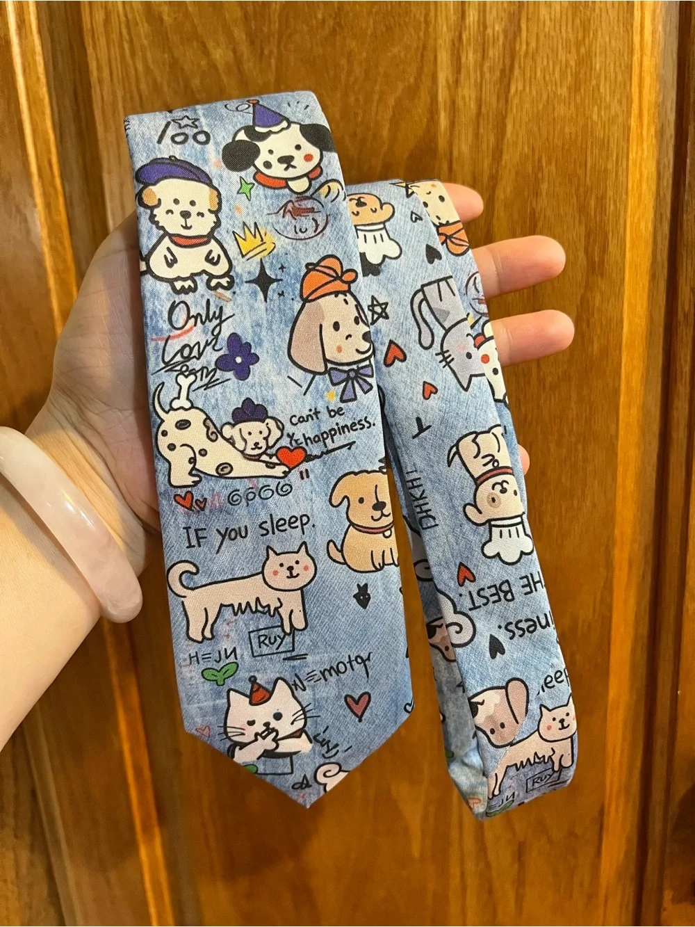 Pet-Themed Blue Cat & Dog Necktie for Cat Lovers