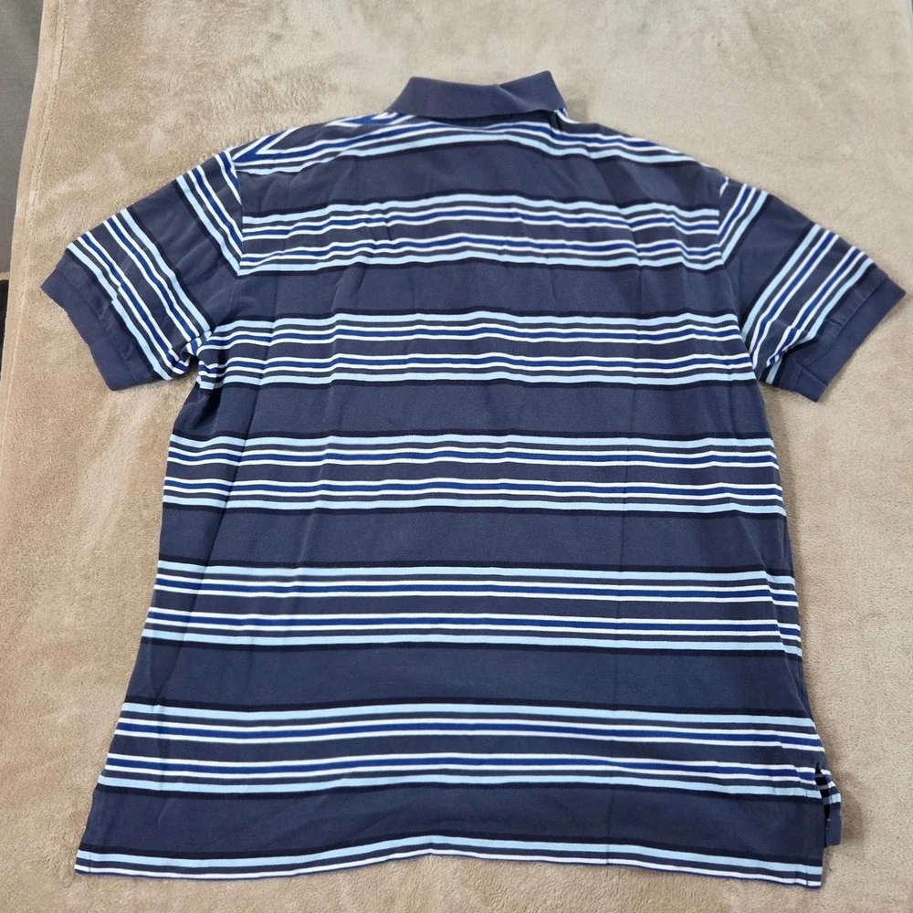 Vintage Polo Ralph Lauren Polo Men 2XL Blues Cotton Stripes Short Sleeves EUC