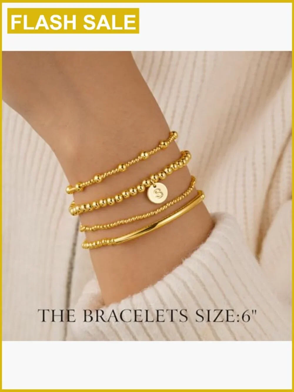 Dainty Cross Initial Beaded Bracelet Stack Gold Stainless Steel Layered Set
