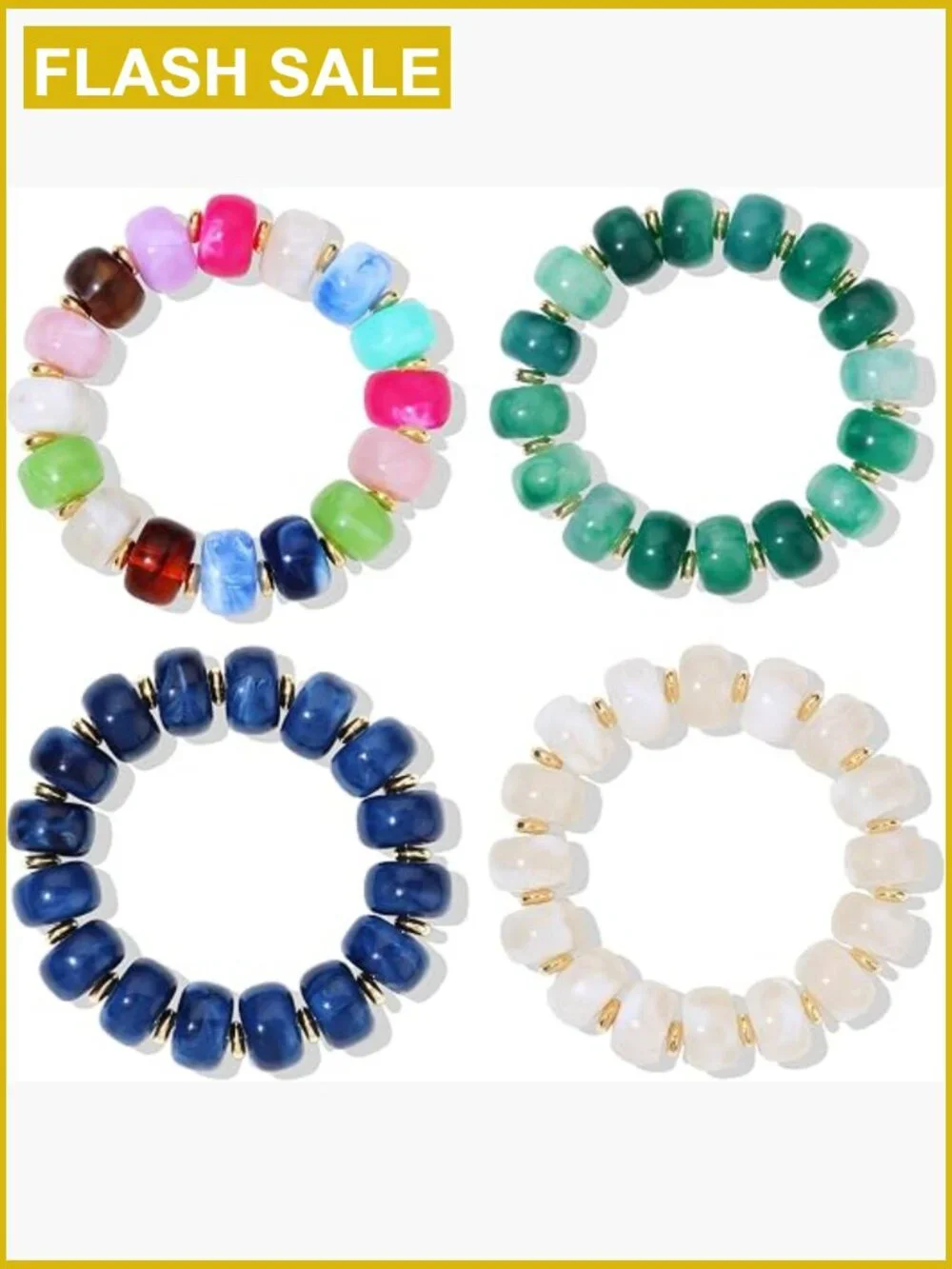 Chunky Beaded Bracelets for Women Set of 4 Boho Stretch