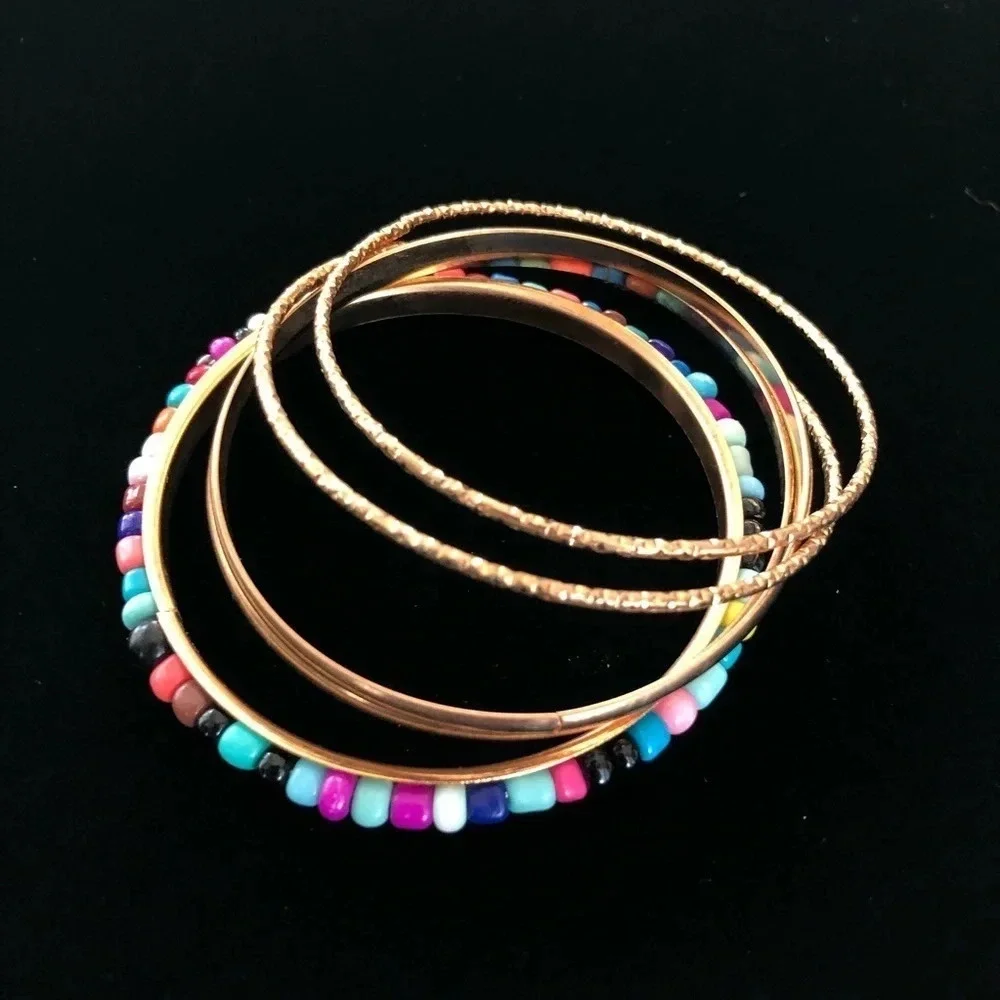 Kids Girls 5‎ Piece Gold Tone Bangle Bracelet Set
