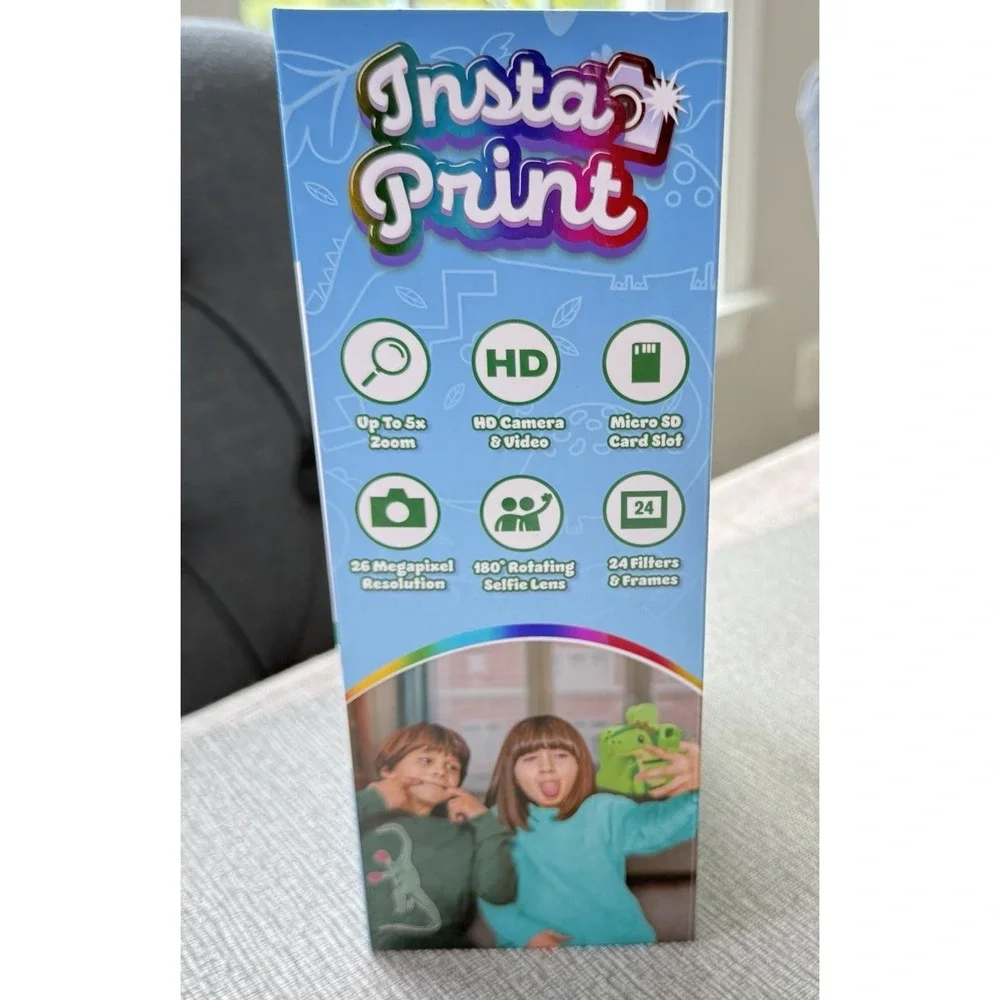 Instaprint Kids Digital Camera HD Dinosaur Case‎ HD 180° Selfie Inkless Printer