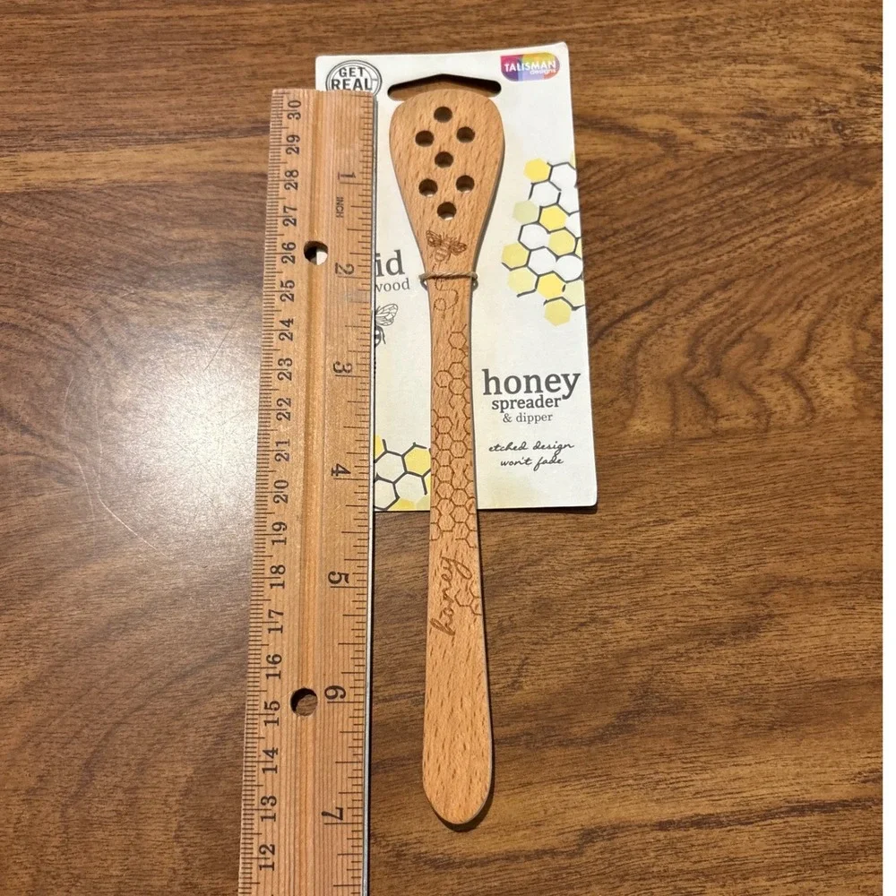 Beechwood Honey Spreader and‎ Dipper Wooden Spoon with Etched Bee and Honeycomb