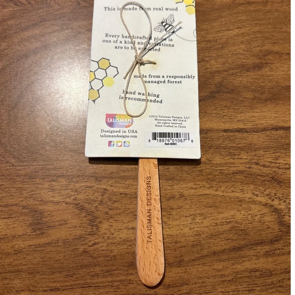 Beechwood Honey Spreader and‎ Dipper Wooden Spoon with Etched Bee and Honeycomb