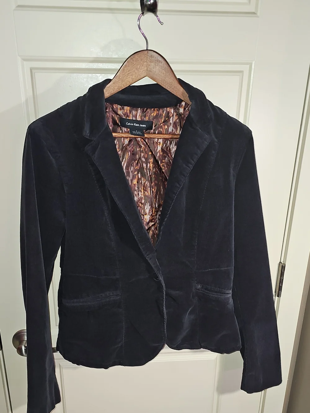 Calvin Klein Black Velvet Blazer with Printed Lining