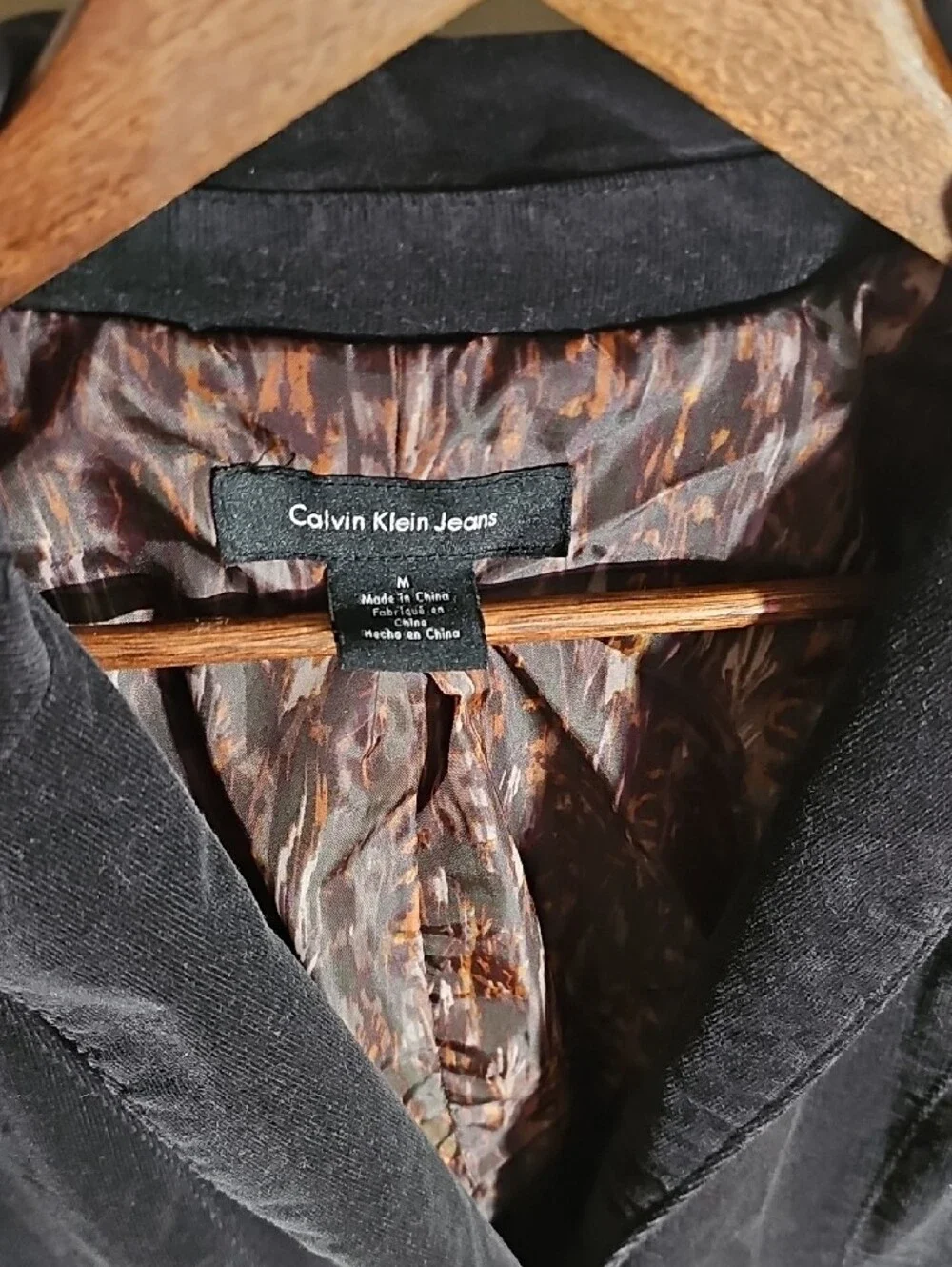 Calvin Klein Black Velvet Blazer with Printed Lining