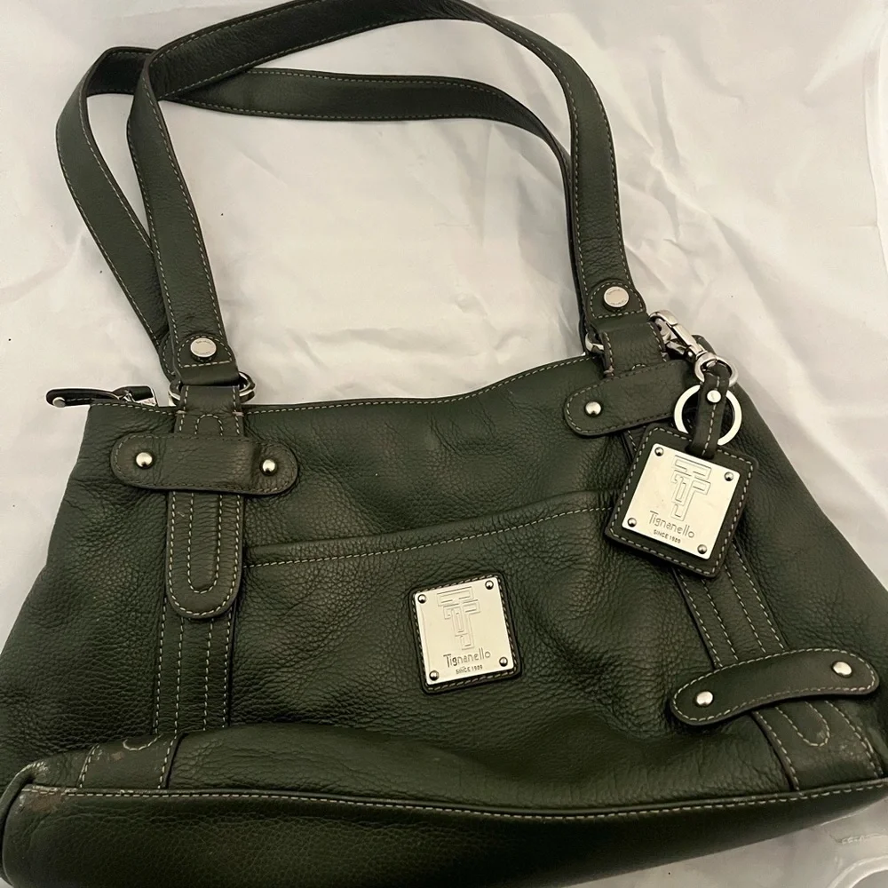 Tignanello Olive Green Leather Shoulder Bag