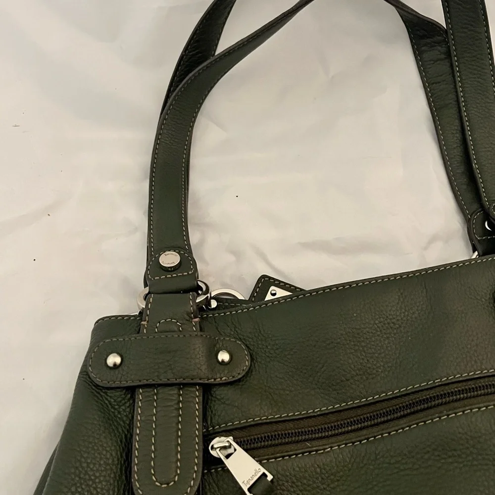 Tignanello Olive Green Leather Shoulder Bag