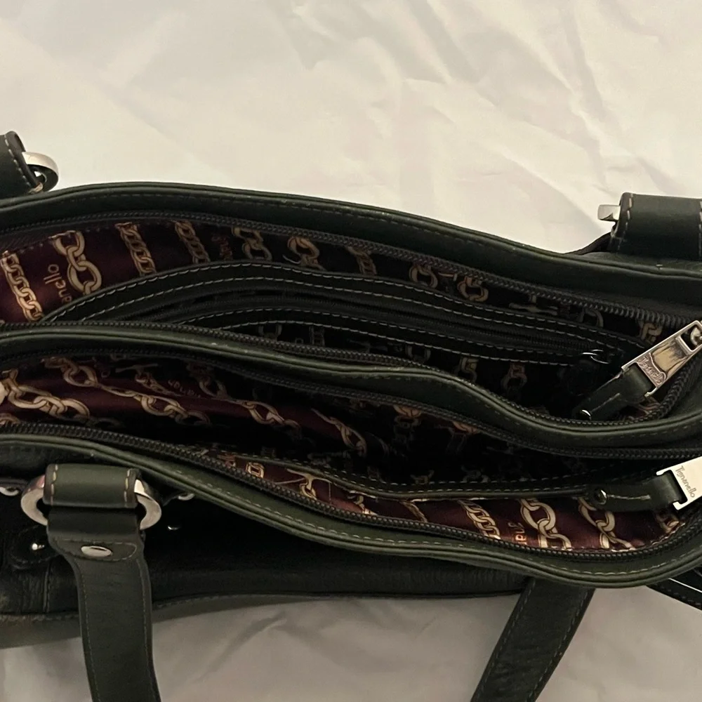Tignanello Olive Green Leather Shoulder Bag