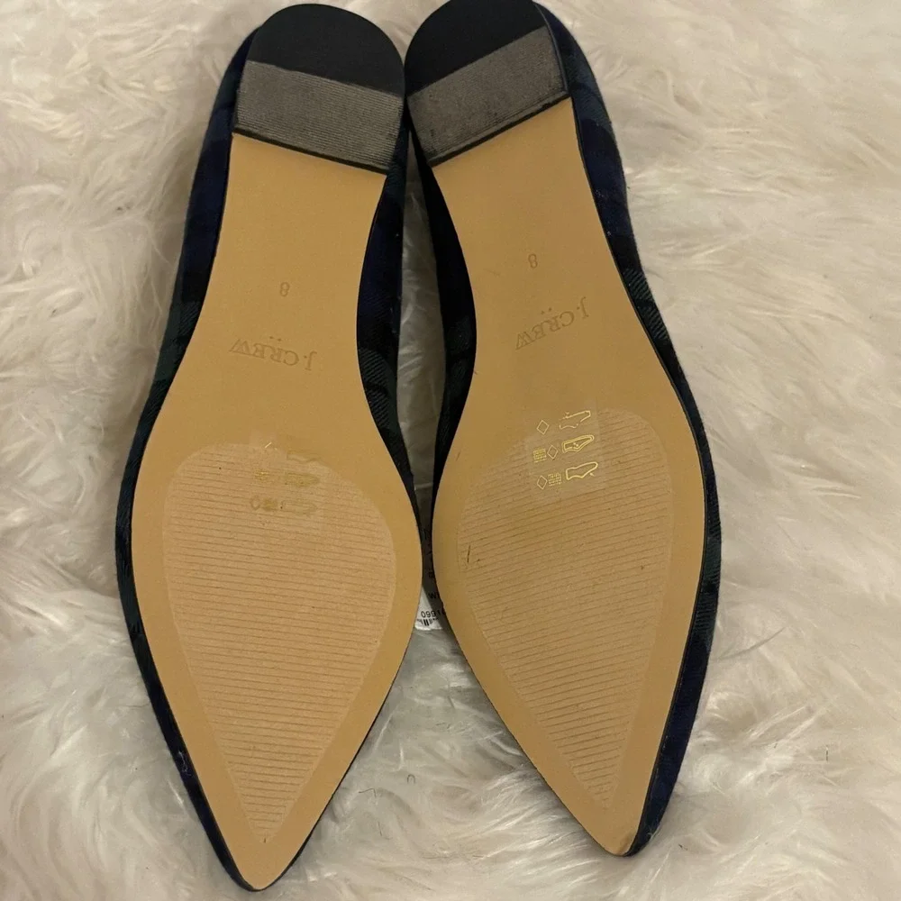 J.Crew Womens Black Watch Plaid Pointed Toe Bow Flats BT216 Size 8