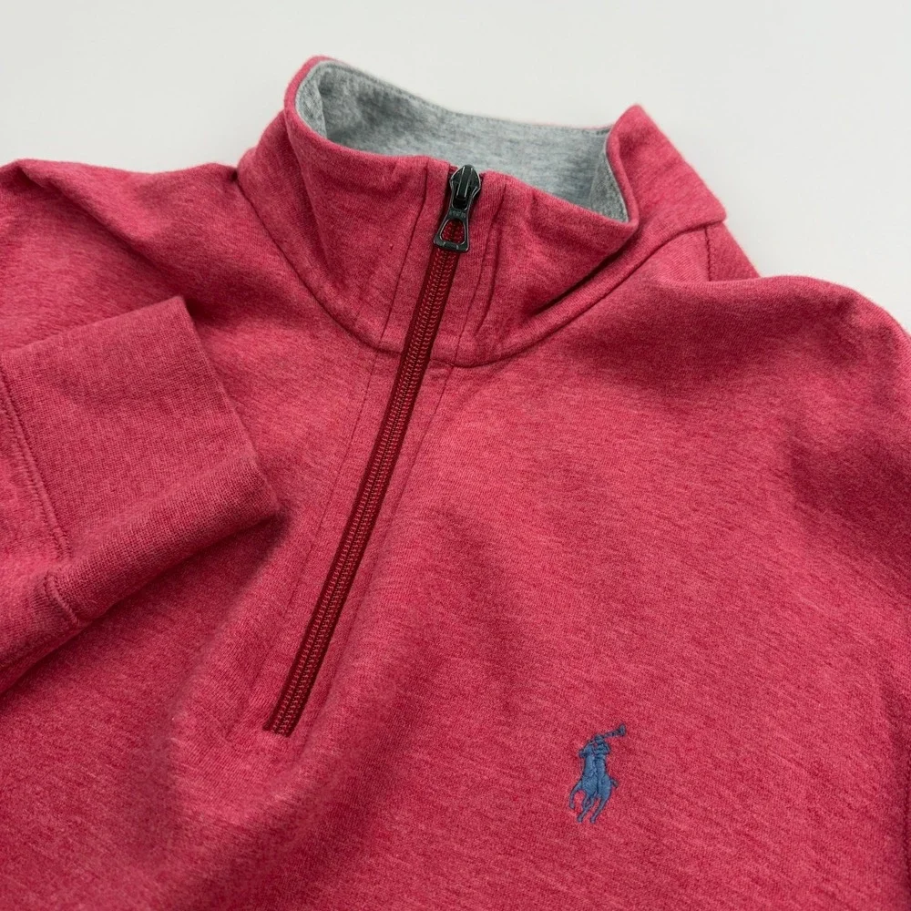 Polo Ralph Lauren Sweater Mens Medium Flame Red 1/4 Zip Long Sleeve