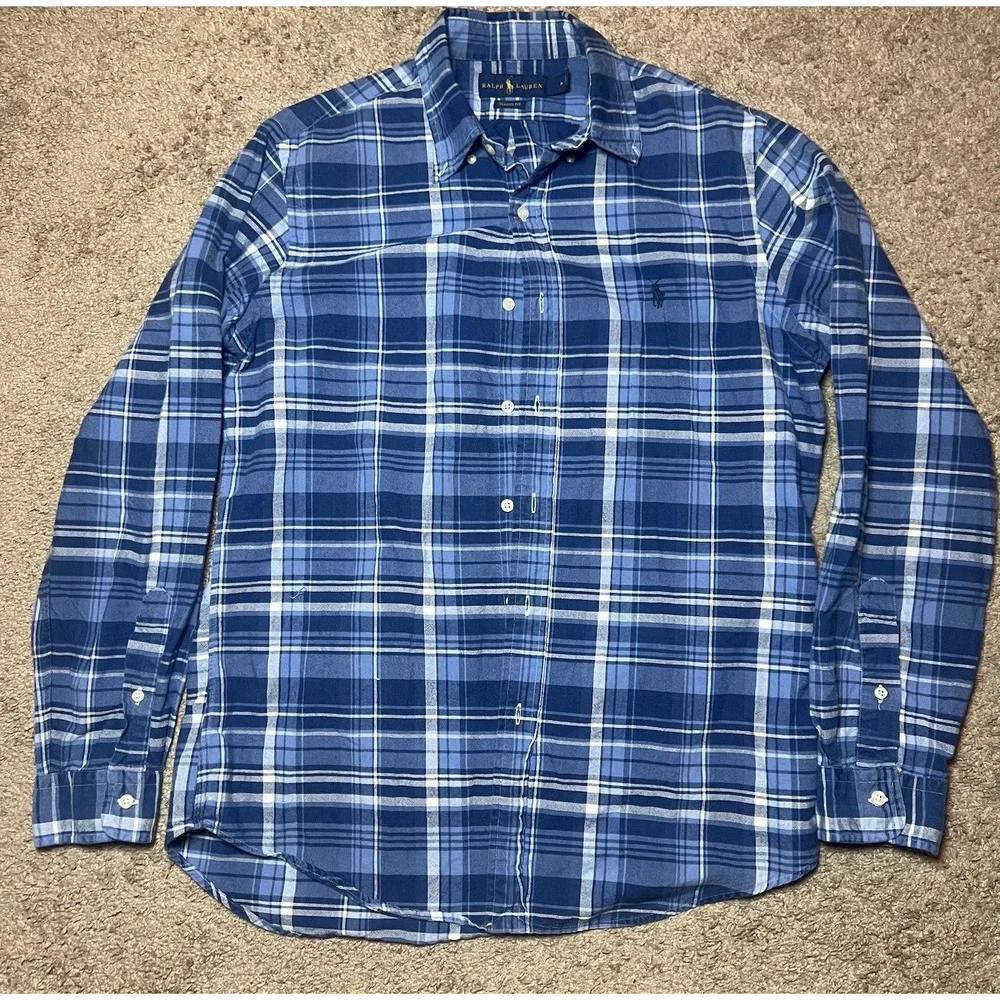 Polo Ralph Lauren Classic‎ Fit Indigo Plaid Oxford Button-Down Shirt Blue/white