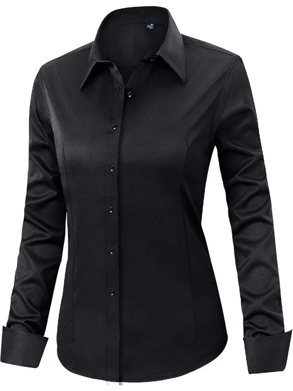 Women's Black Button Down Shirt Wrinkle Free Stretch Long Sleeve Work Shirts