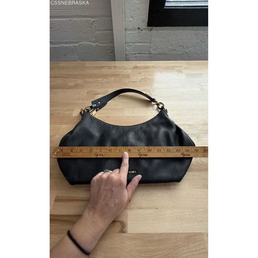 Michael Kors Black Pebbled Leather Hobo Shoulder Bag Gold Tone Ring Hardware