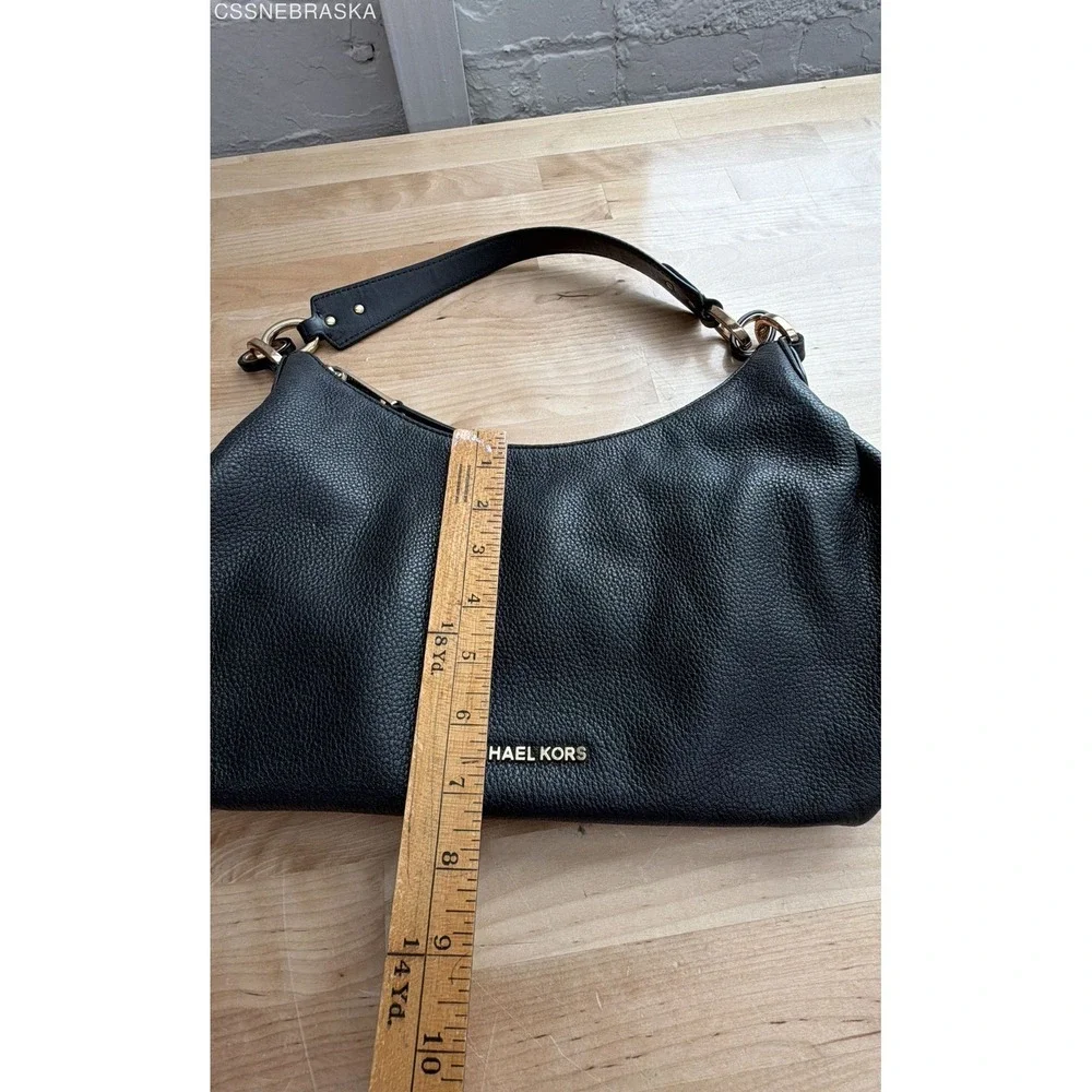 Michael Kors Black Pebbled Leather Hobo Shoulder Bag Gold Tone Ring Hardware